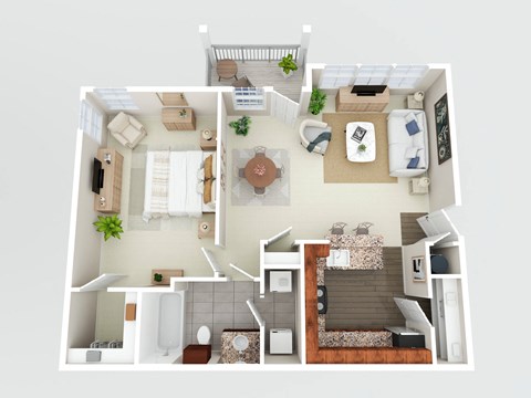 Floor plan for 1 bed, 1 bath, 770 sqft
